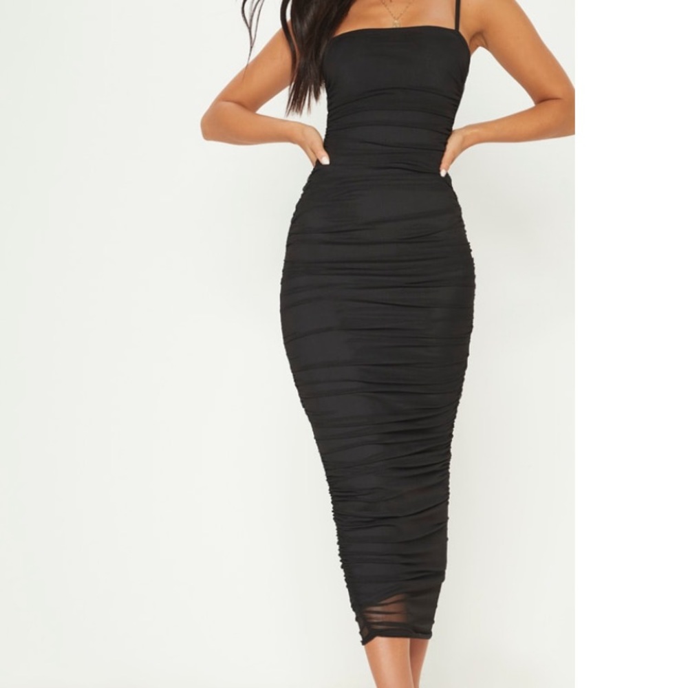 Black Strappy Mesh Midmaxi Dress